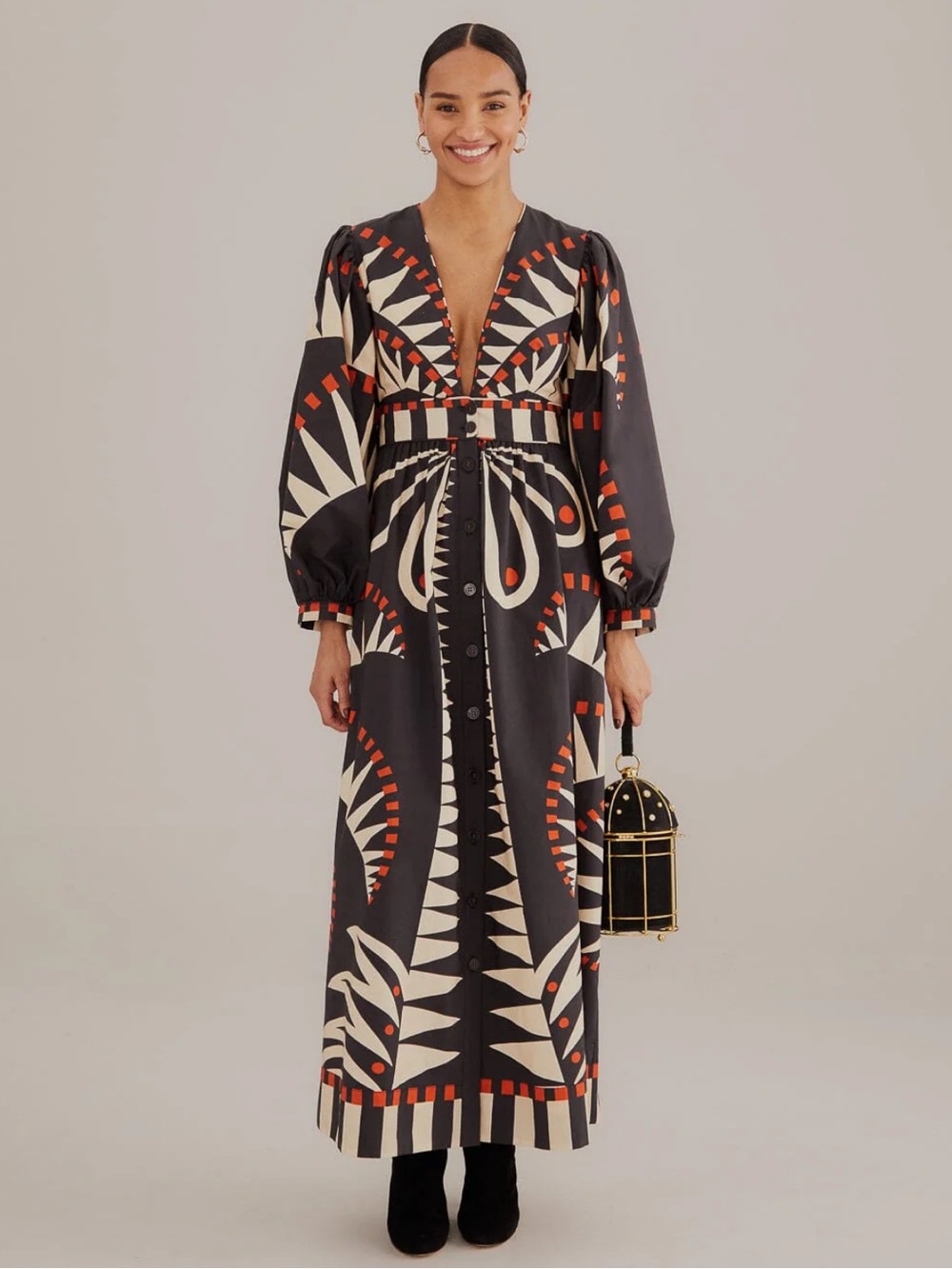 NWT FARM RIO Black Coconut Groove Maxi Dress